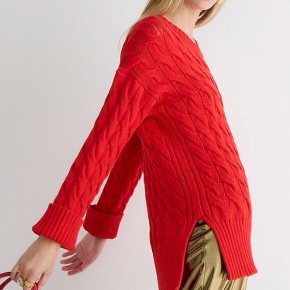 J.Crew Cotton Cable-Knit Side-Slit Crewneck Sweater - Picture 3 of 6